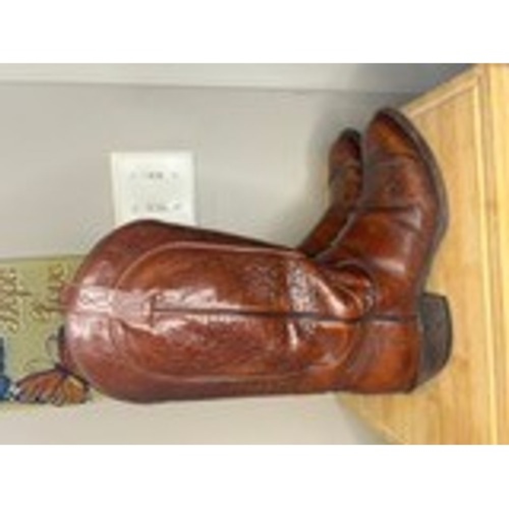 El DORADO Vintage Brown Leather Cowboy Boots Stitched Pull On Mens Almond Toe